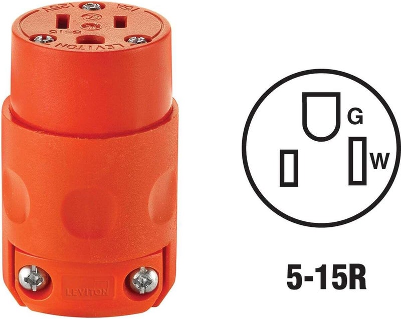 Leviton 15A Orange Ground Connector - Durable PVC Plug for Tools and Appliances - Image 3